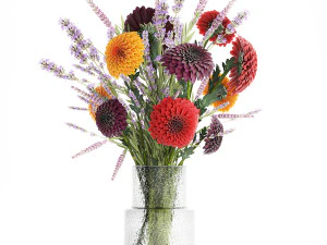 Bouquet of wildflowers chrysanthemum Lavender in a vase 396 3D Model