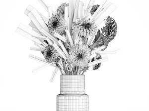 Bouquet of wildflowers chrysanthemum Lavender in a vase 396 Model 3D