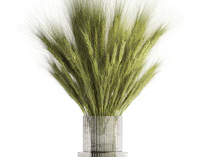 Green bouquet of wildflowers from wheat spikelets in a vase 398 3D Model