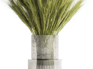 Green bouquet of wildflowers from wheat spikelets in a vase 398 3D Model
