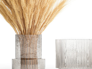 Bouquet of dried wheat spikelets in a glass vase 399 Modello 3D