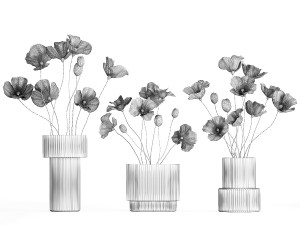 Bouquets of wildflowers with poppy in a glass vase 400 3D Модель
