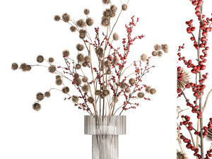 Bouquet of dried flowers with Thistle Ilex branches in a vase 401 Modelo 3D