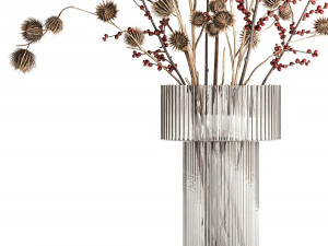 Buqu&ecirc; de flores secas com ramos de Thistle Ilex em vaso 401 Modelo 3D