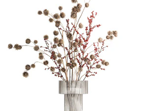 Buqu&ecirc; de flores secas com ramos de Thistle Ilex em vaso 401 Modelo 3D