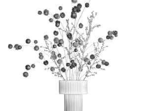Buqu&ecirc; de flores secas com ramos de Thistle Ilex em vaso 401 Modelo 3D