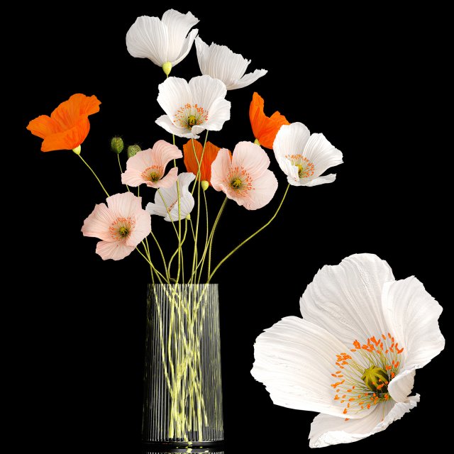 Bouquet Of Wildflowers In A Glass Vase With Poppy 403 3D Model .c4d .max .obj .3ds .fbx .stl .blend 