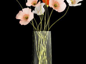 Bouquet Of Wildflowers In A Glass Vase With Poppy 403 3D Model