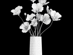 Bouquet Of Wildflowers In A Glass Vase With Poppy 403 3D Model