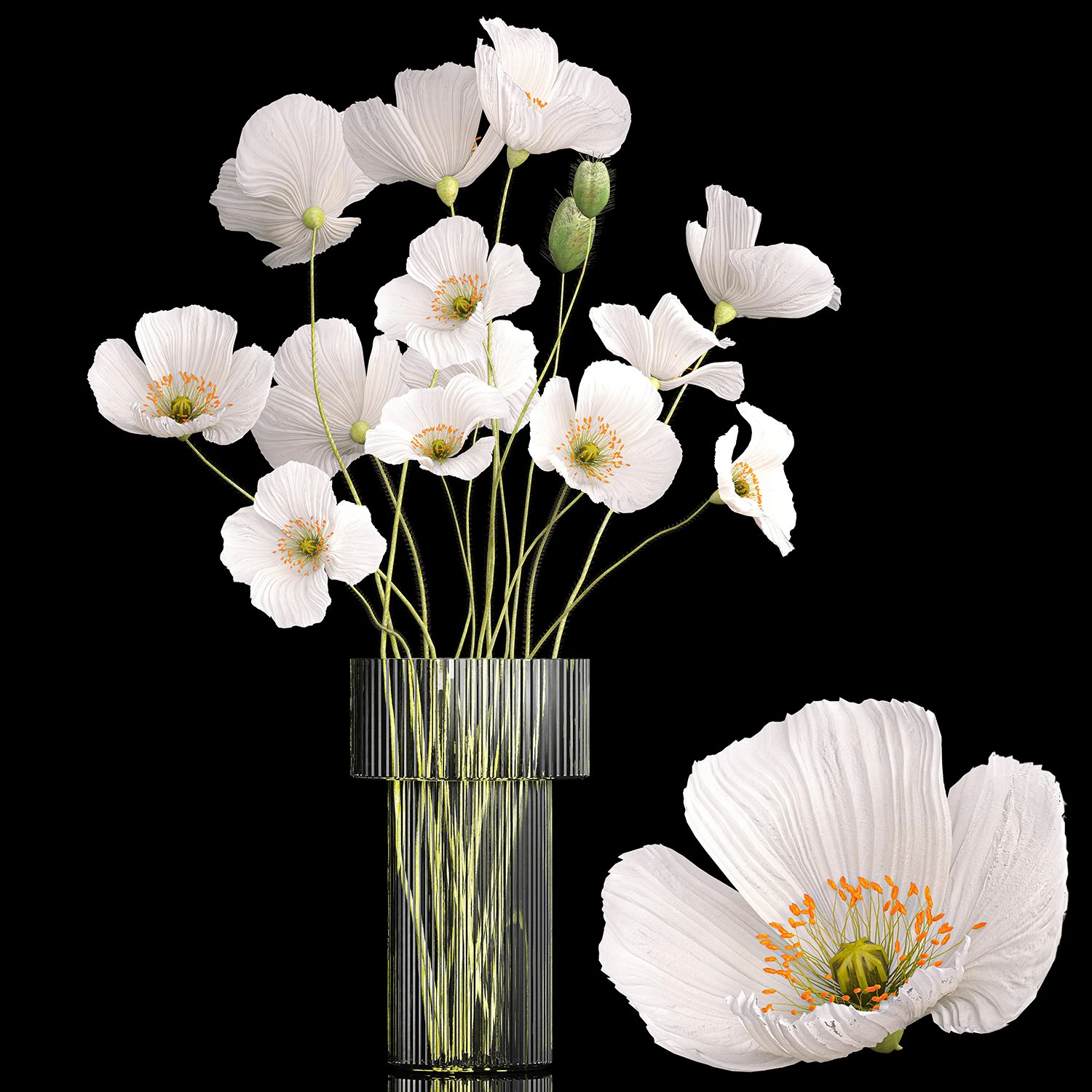 Bouquet of white wildflowers in a vase with poppy 404 3D Model .c4d .max .obj .3ds .fbx .stl .blend 