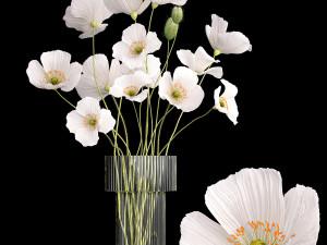 Bouquet of white wildflowers in a vase with poppy 404 3D Model