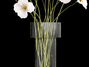 Bouquet of white wildflowers in a vase with poppy 404 3D Model