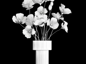 Bouquet of white wildflowers in a vase with poppy 404 3D Model