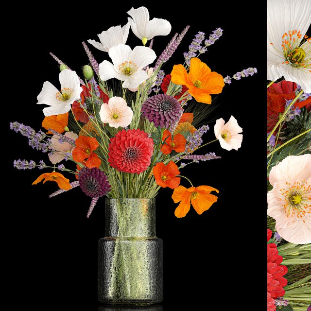 Bouquet of wildflowers Chrysanthemum Lavender Poppy wheat 405 Modelo 3D .c4d .max .obj .3ds .fbx .stl .blend 
