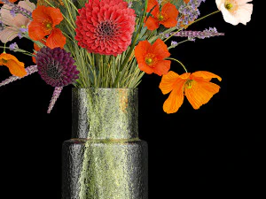 Bouquet of wildflowers Chrysanthemum Lavender Poppy wheat 405 3D Model