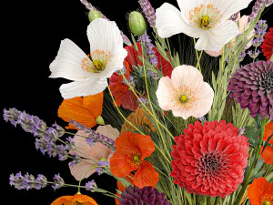 Bouquet of wildflowers Chrysanthemum Lavender Poppy wheat 405 3D Model