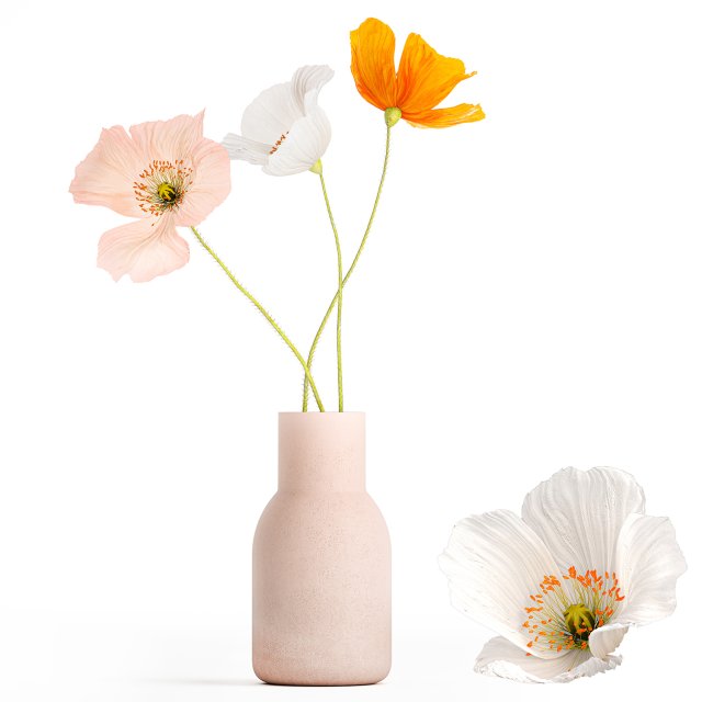 Small Bouquet Of Wildflowers Poppy In A Vase 406 Modelo 3D .c4d .max .obj .3ds .fbx .stl .blend 