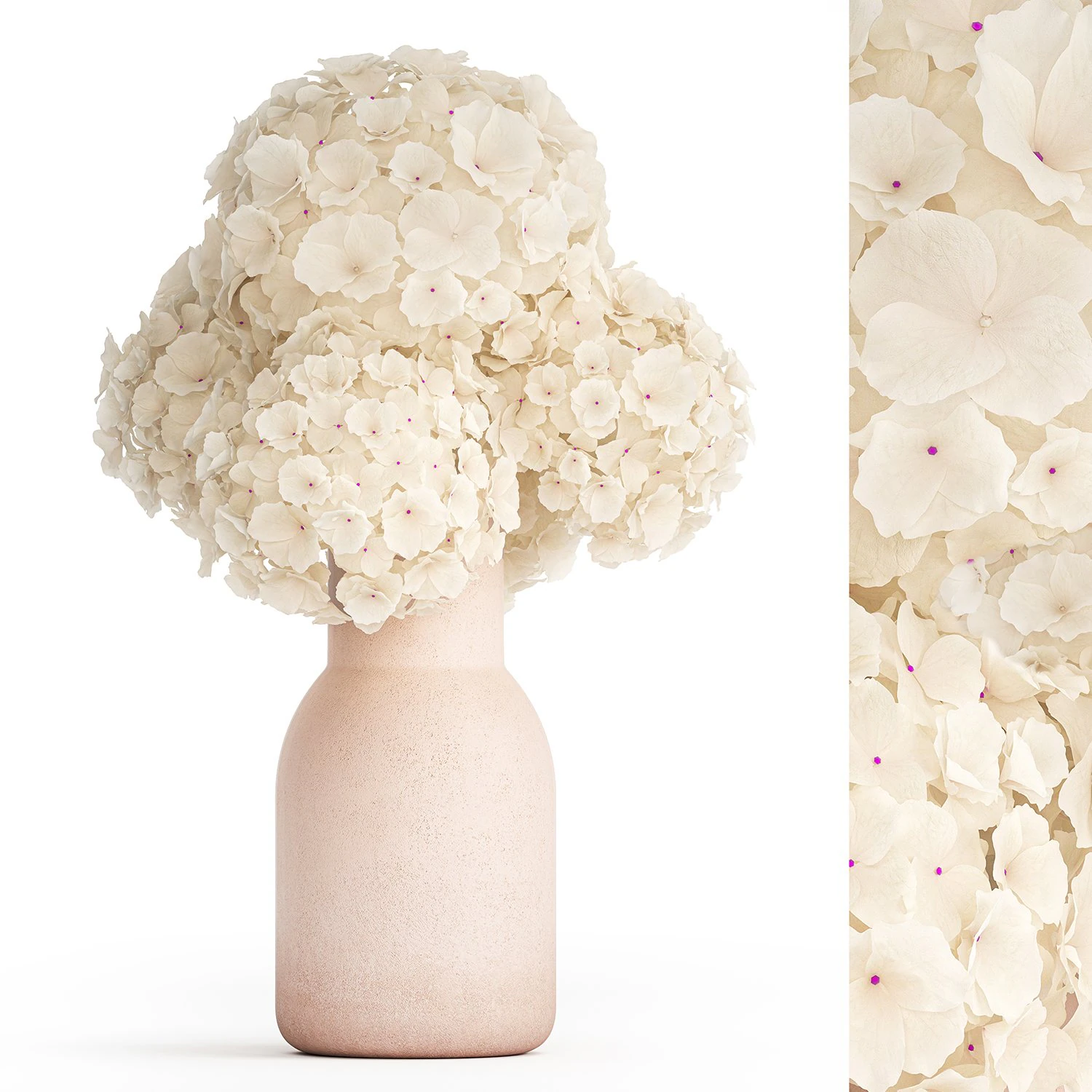 Small bouquet of white flowers in a pink hydrangea vase 407 3D Model .c4d .max .obj .3ds .fbx .stl .blend 