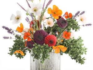 Bouquet of wildflowers Chrysanthemum Lavender Poppy 408 3D Model