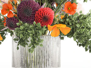 Bouquet of wildflowers Chrysanthemum Lavender Poppy 408 3D Model