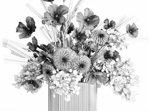 Bouquet of wildflowers Chrysanthemum Lavender Poppy 408 3D Model