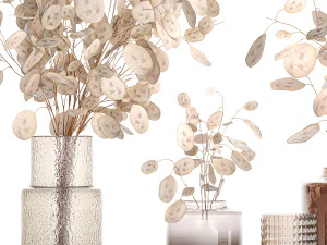 Set of bouquets of dried flowers with Lunaria branches 409 3D Model