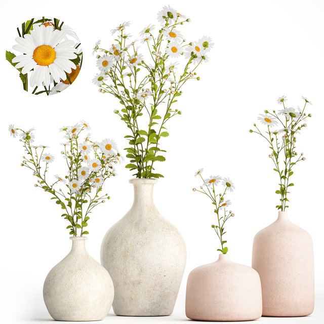 Set of bouquets of white wildflowers chamomile daisies 414 Modelo 3D .c4d .max .obj .3ds .fbx .stl .blend 