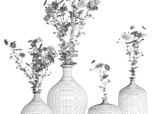 Set of bouquets of white wildflowers chamomile daisies 414 3D Model