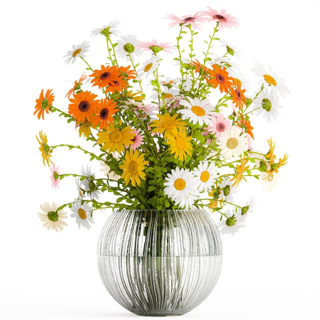 Bouquet of wildflowers chamomile daisies in a vase 415 3D 모델 .c4d .max .obj .3ds .fbx .stl .blend 