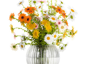Bouquet of wildflowers chamomile daisies in a vase 415 3D Model