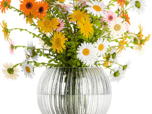 Bouquet of wildflowers chamomile daisies in a vase 415 3D Model
