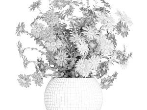 Bouquet of wildflowers chamomile daisies in a vase 415 3D Model