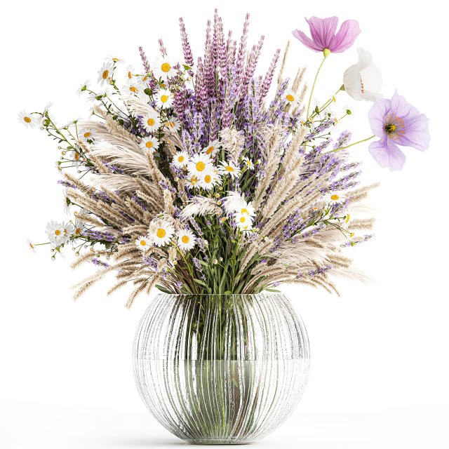 Bouquet of wildflowers lavender chamomile poppy pampas 417 Modèle 3D .c4d .max .obj .3ds .fbx .stl .blend 
