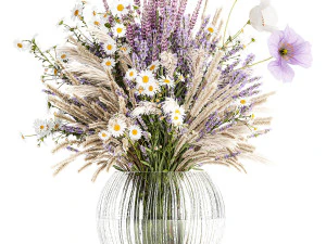 Bouquet de fleurs sauvages lavande camomille pavot pampas 417 Modèle 3D