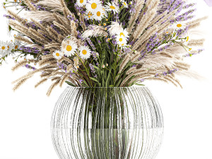 Bouquet of wildflowers lavender chamomile poppy pampas 417 Modèle 3D