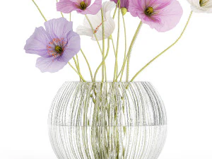 Small bouquet of wildflowers in a vase with poppy 418 3D Model