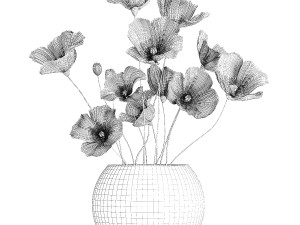 Small bouquet of wildflowers in a vase with poppy 418 Modello 3D