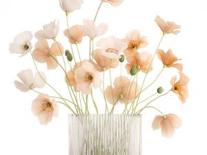 Букет польових квітів у скляній вазі з маком 419 3D Модель