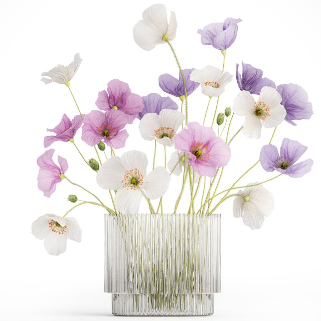 Bouquet of wildflowers in a glass vase with poppy 420 3D मॉडल .c4d .max .obj .3ds .fbx .stl .blend 