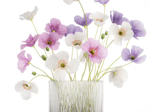 Ramo de flores silvestres en jarr&oacute;n de cristal con amapola 420 Modelo 3D