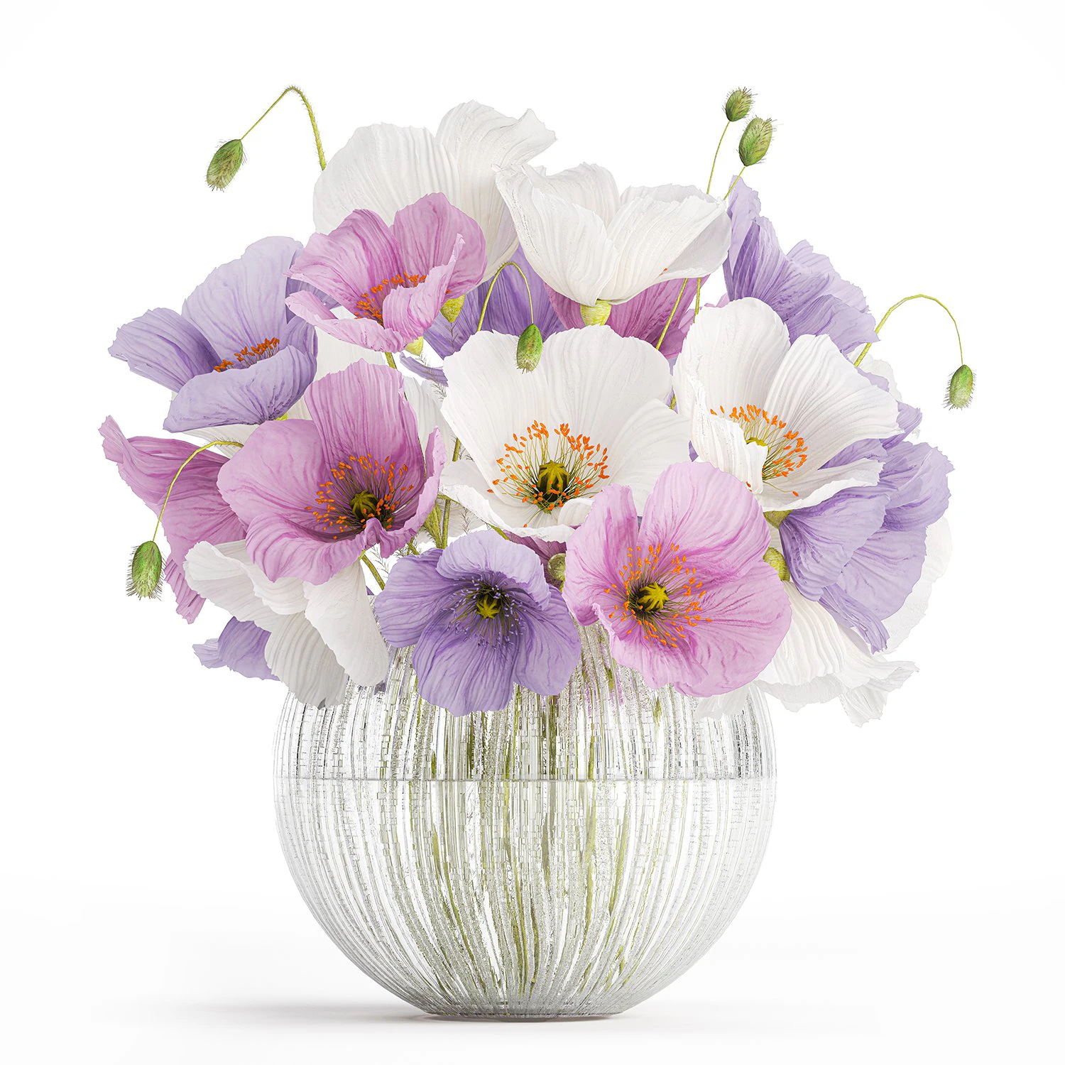 Bouquet of wildflowers in a glass vase with poppy 420 3D Model .c4d .max .obj .3ds .fbx .stl .blend 