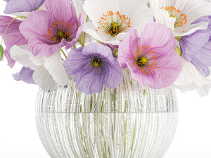 Bouquet of wildflowers in a glass vase with poppy 420 Modèle 3D