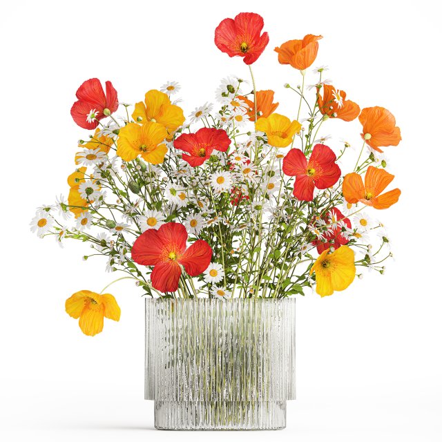 Bouquet of wild flowers Poppy chamomile daisies 422 Model 3D .c4d .max .obj .3ds .fbx .stl .blend 