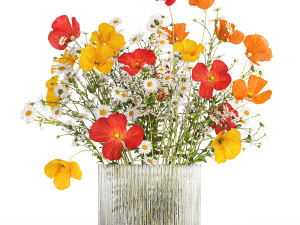 Bouquet of wild flowers Poppy chamomile daisies 422 3D Model