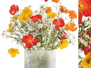 Bouquet of wild flowers Poppy chamomile daisies 422 Model 3D