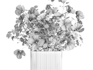 Bouquet of wild flowers Poppy chamomile daisies 422 Model 3D