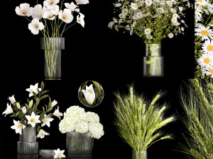 Set karangan bunga hydrangea poppy kamomil gandum 423 Model 3D