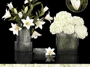 Set of bouquets hydrangea poppy chamomile wheat 423 3D Model