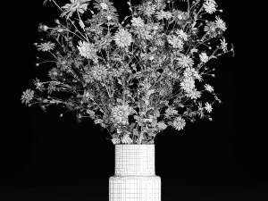 Set of bouquets hydrangea poppy chamomile wheat 423 3D Model