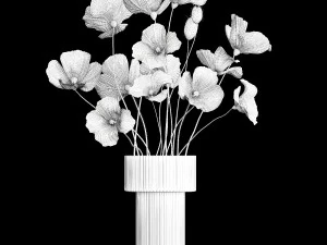 Set of bouquets hydrangea poppy chamomile wheat 423 3D Model